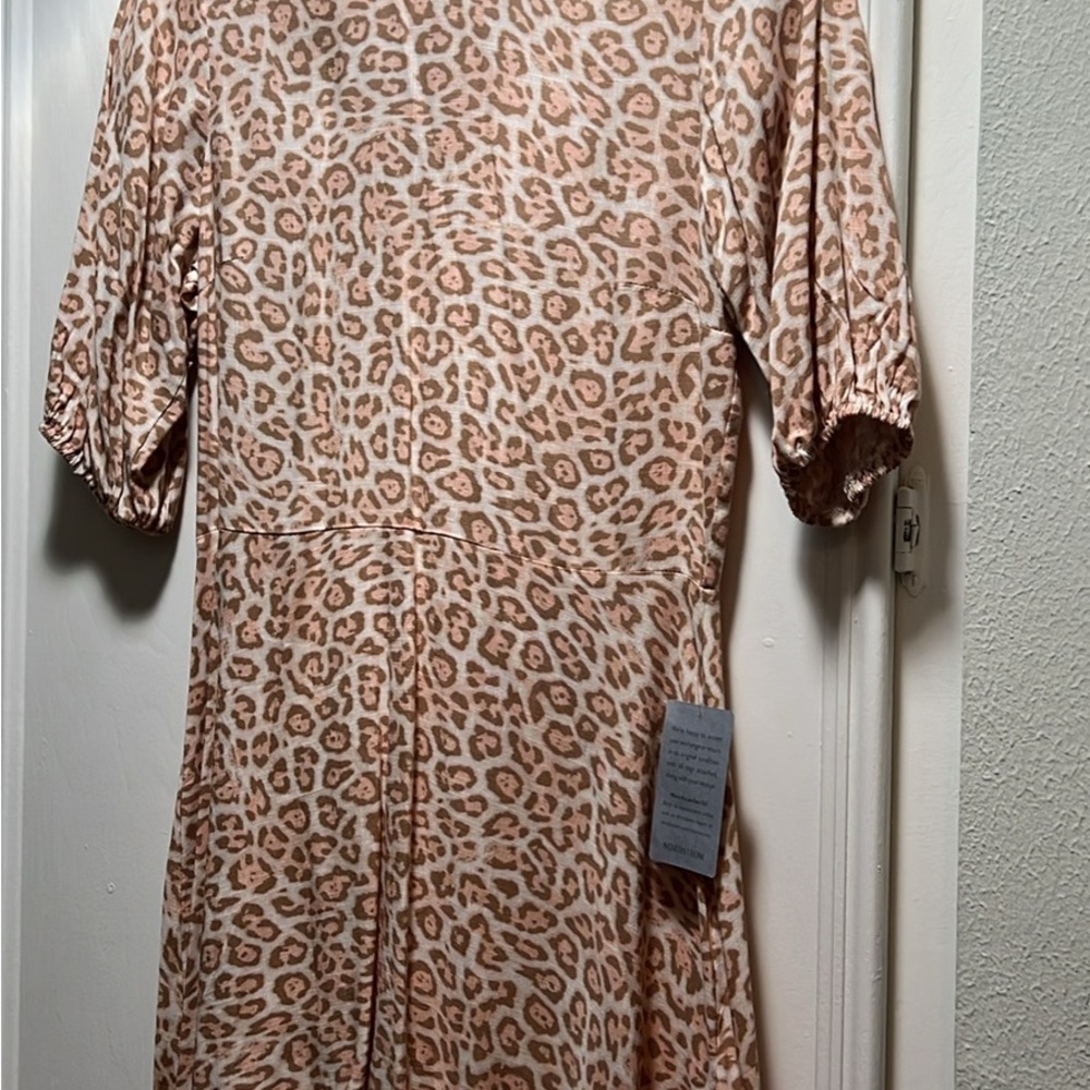 love, Fire Leopard Print Long Sleeve Dress - Pink and Cream
